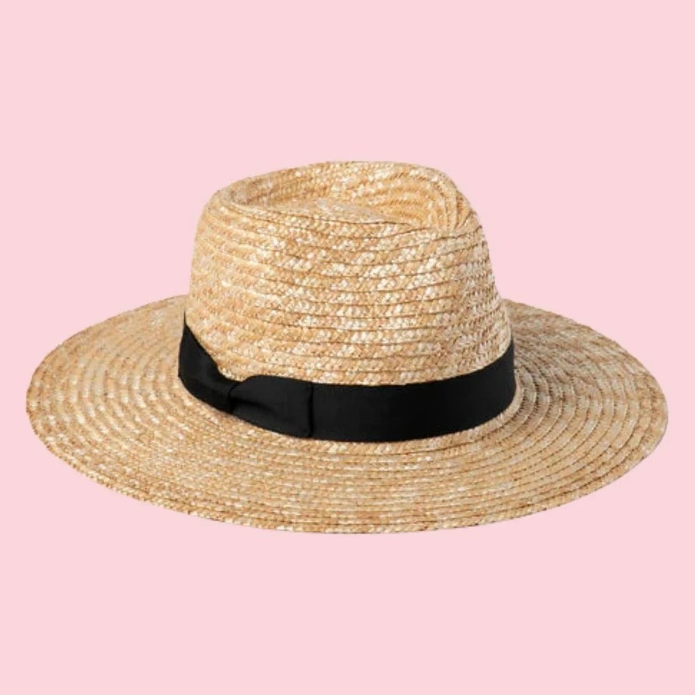 Lack of Color Spencer Fedora Straw Hat Black Bow‎ M 57cm 3.5" Brim Beach Summer